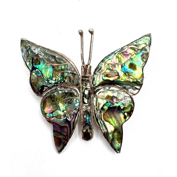 Vintage Sterling Silver & Abalone Made in Mexico Butterfly Brooch - Picture 2 of 6